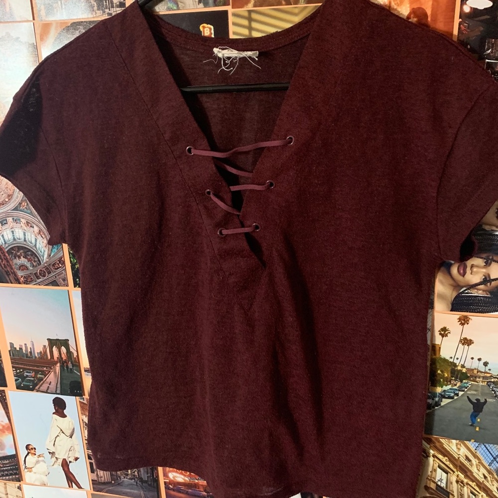 Burgundy lace up top
